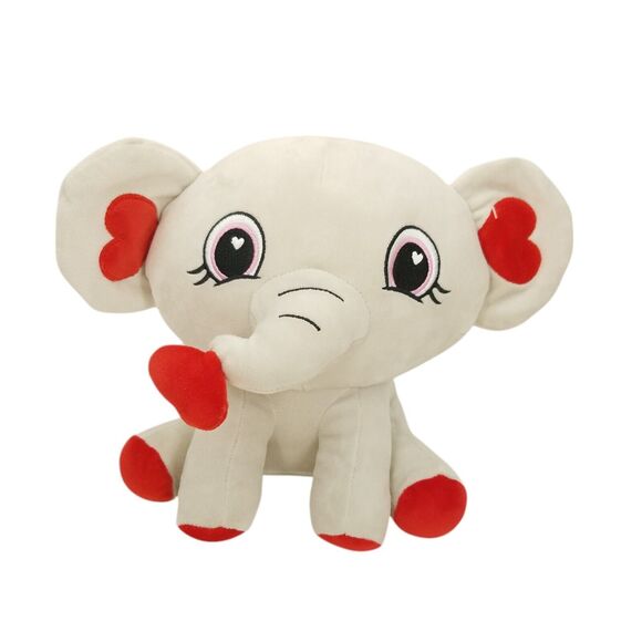 Hug & Luv Gray Elephant Plush Hearts Sitting Embroidered Eyes Stuffed Animal Toy - Picture 1 of 5